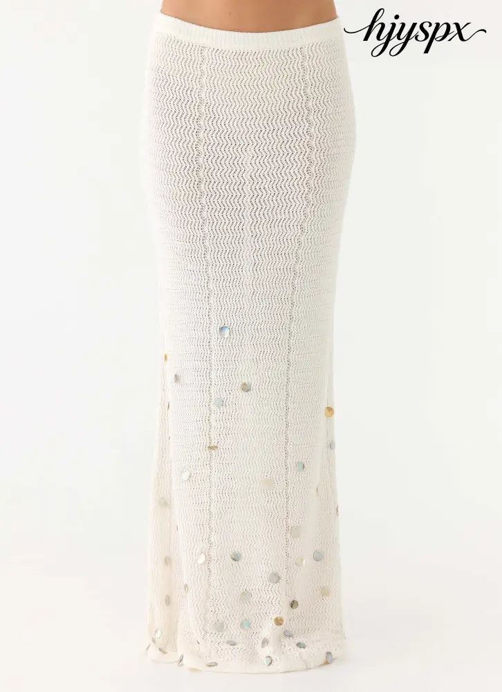 Adelaida Beaded Crochet Maxi Skirt - Ivory - Knit Skirts