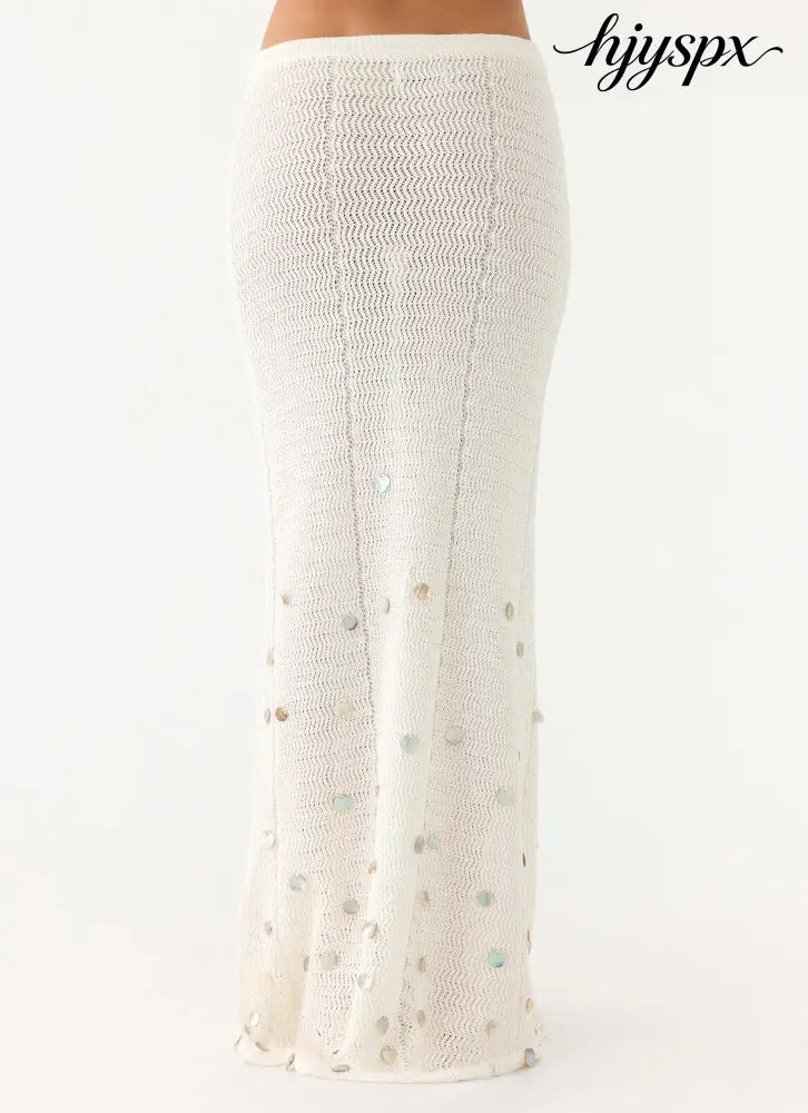 Adelaida Beaded Crochet Maxi Skirt - Ivory - Knit Skirts