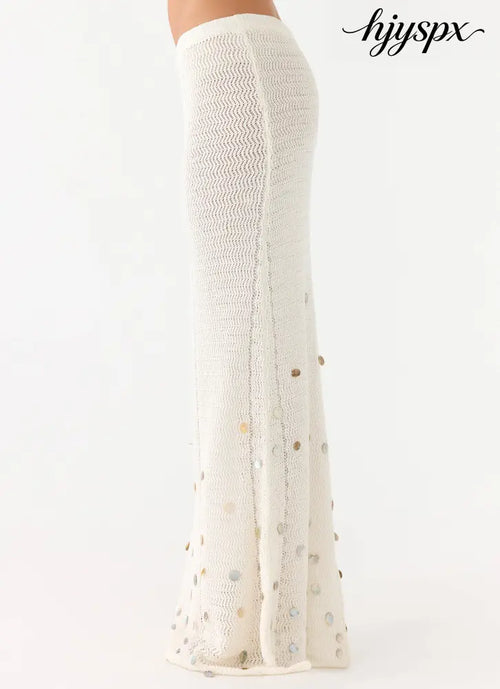 Adelaida Beaded Crochet Maxi Skirt - Ivory - Knit Skirts