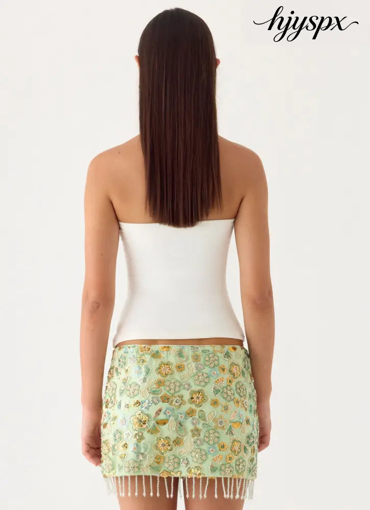 Bliss Beaded Mini Skirt - Lime - Mini Skirts