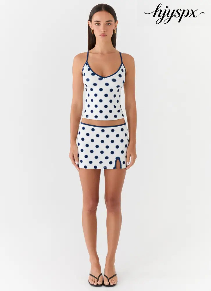 Elliot Mini Skirt - Porcelain Blue Polka Dot - Mini Skirt
