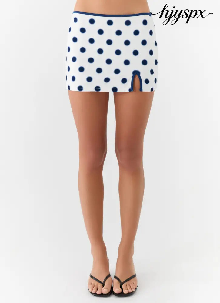 Elliot Mini Skirt - Porcelain Blue Polka Dot - Mini Skirt