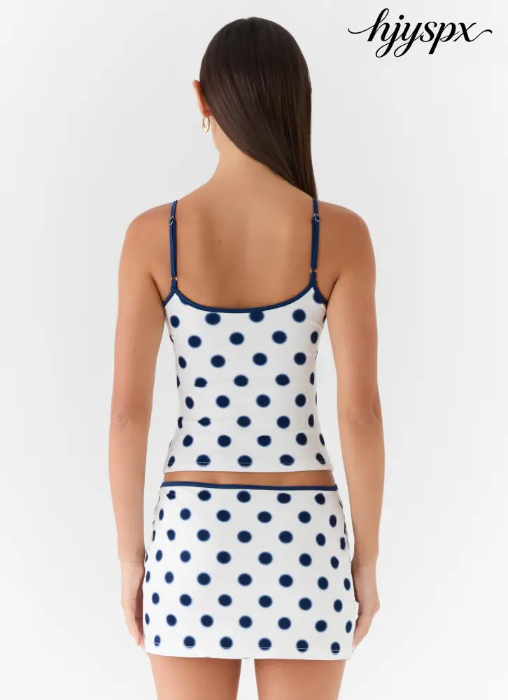 Elliot Mini Skirt - Porcelain Blue Polka Dot - Mini Skirt