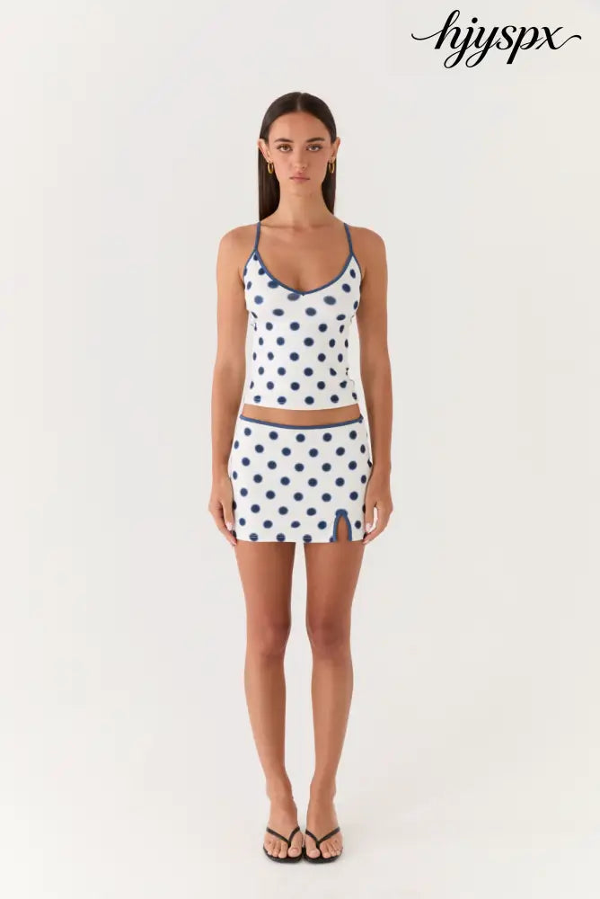 Elliot Mini Skirt - Porcelain Blue Polka Dot - Mini Skirt