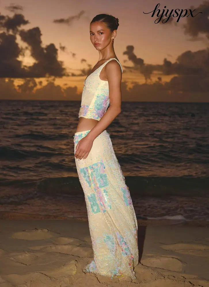 Erinah Sequin Maxi Skirt - Yellow - Maxi Skirts