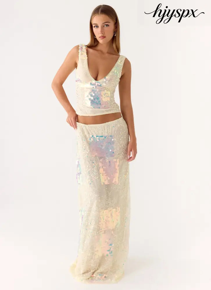 Erinah Sequin Maxi Skirt - Yellow - Maxi Skirts