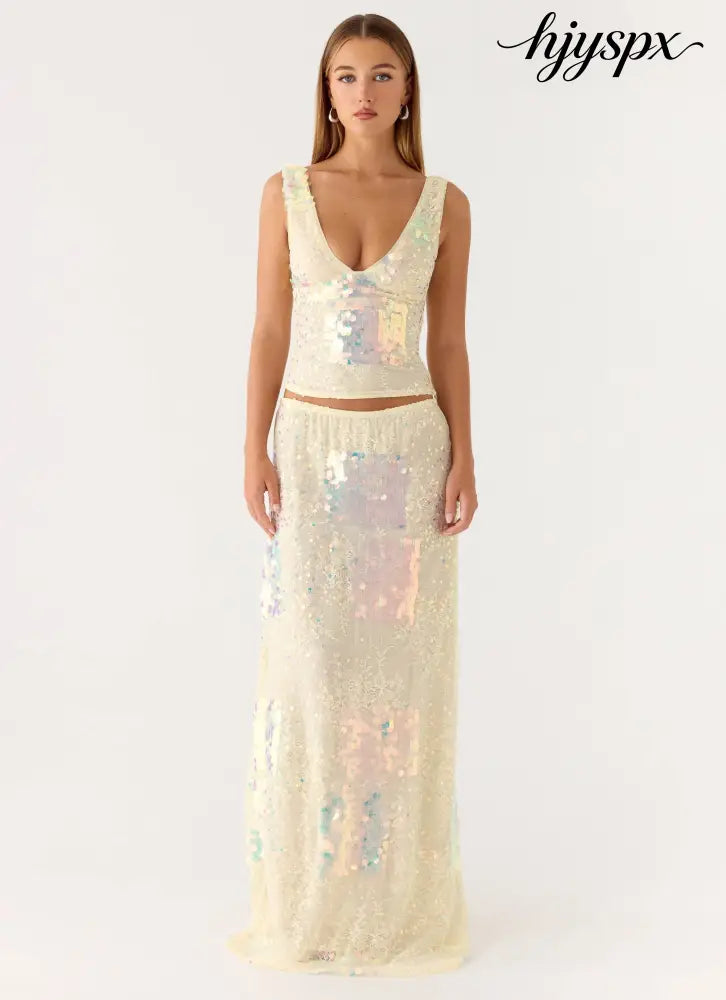 Erinah Sequin Maxi Skirt - Yellow - Maxi Skirts