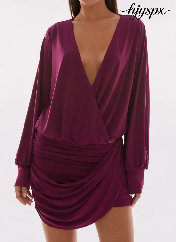 Ettah Wrap Mini Skirt - Plum - Mini Skirts