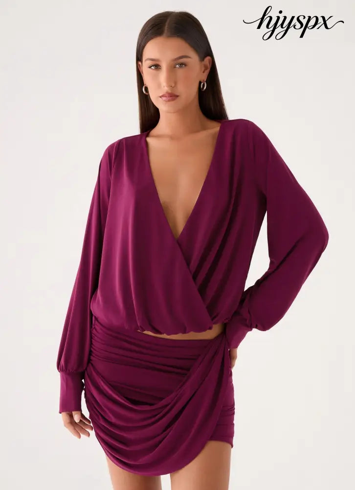 Ettah Wrap Mini Skirt - Plum - Mini Skirts