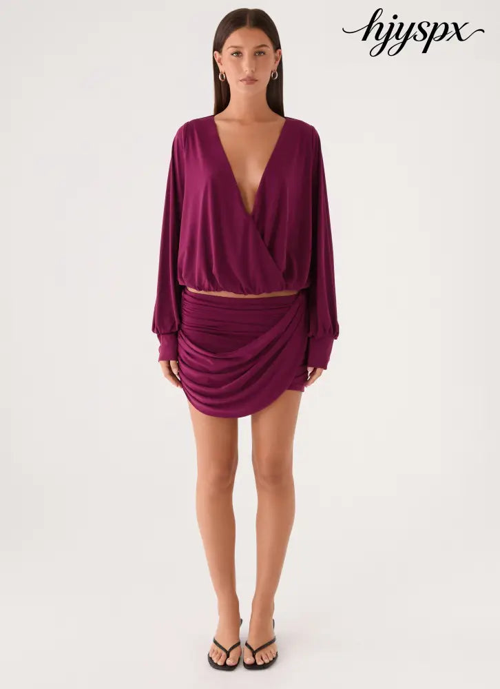 Ettah Wrap Mini Skirt - Plum - Mini Skirts