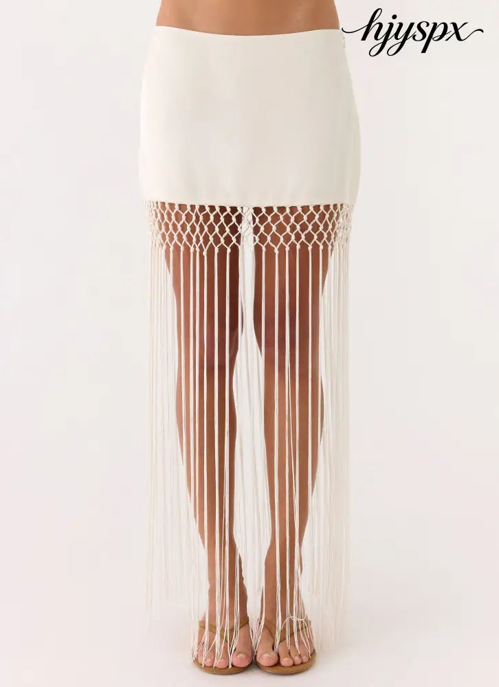 Mania Tassel Mini Skirt - Ivory - Mini Skirt