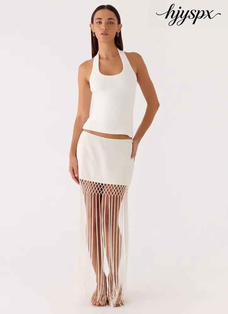 Mania Tassel Mini Skirt - Ivory - Mini Skirt