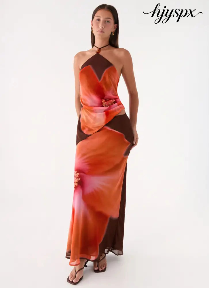 Plot Twist Maxi Skirt - Chocolate Blossom - Maxi Skirts