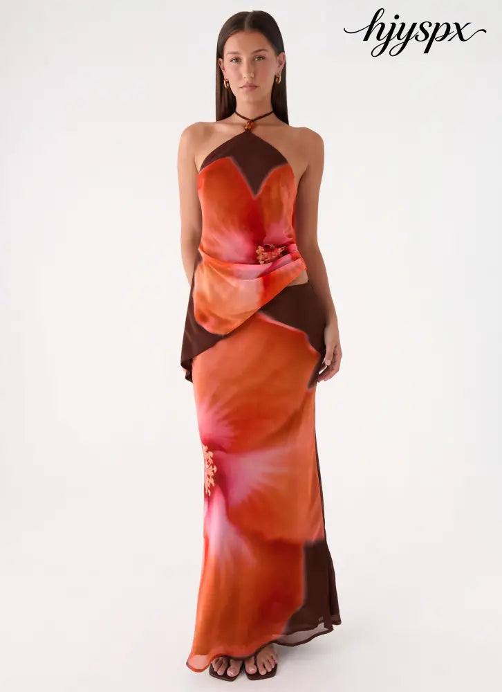 Plot Twist Maxi Skirt - Chocolate Blossom - Maxi Skirts