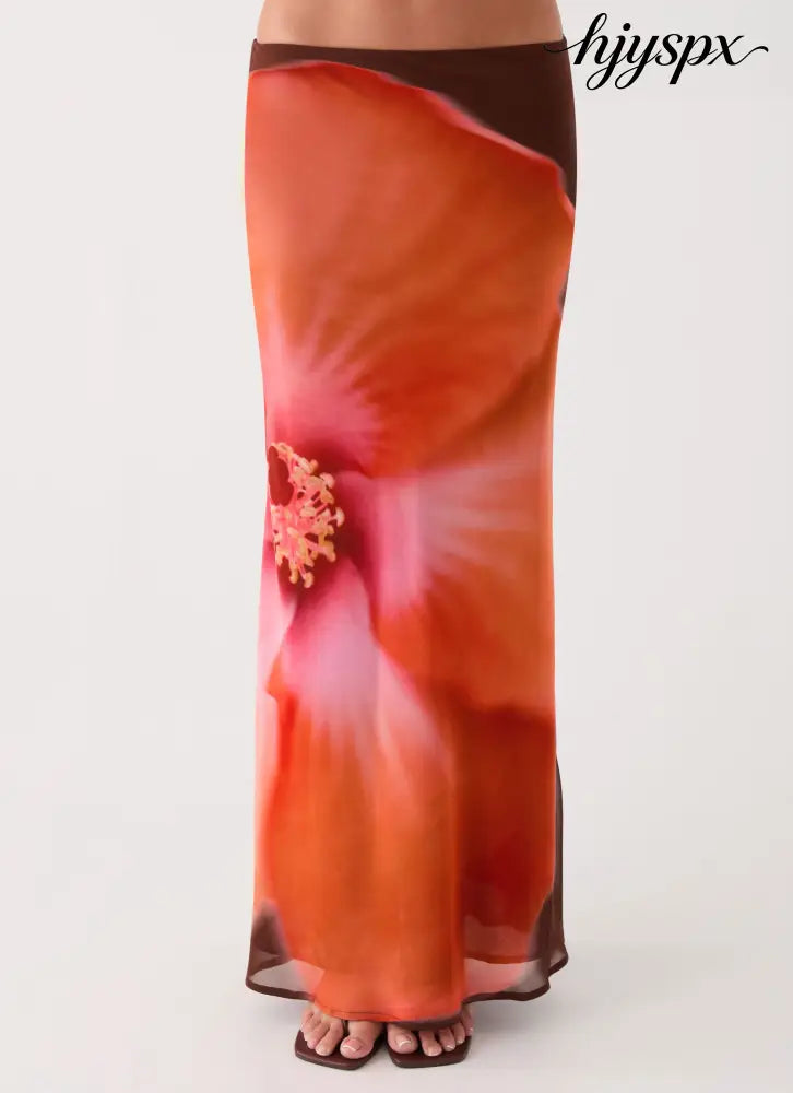 Plot Twist Maxi Skirt - Chocolate Blossom - Maxi Skirts