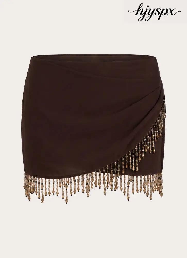 Sahana Beaded Mini Skirt - Chocolate - Mini Skirts
